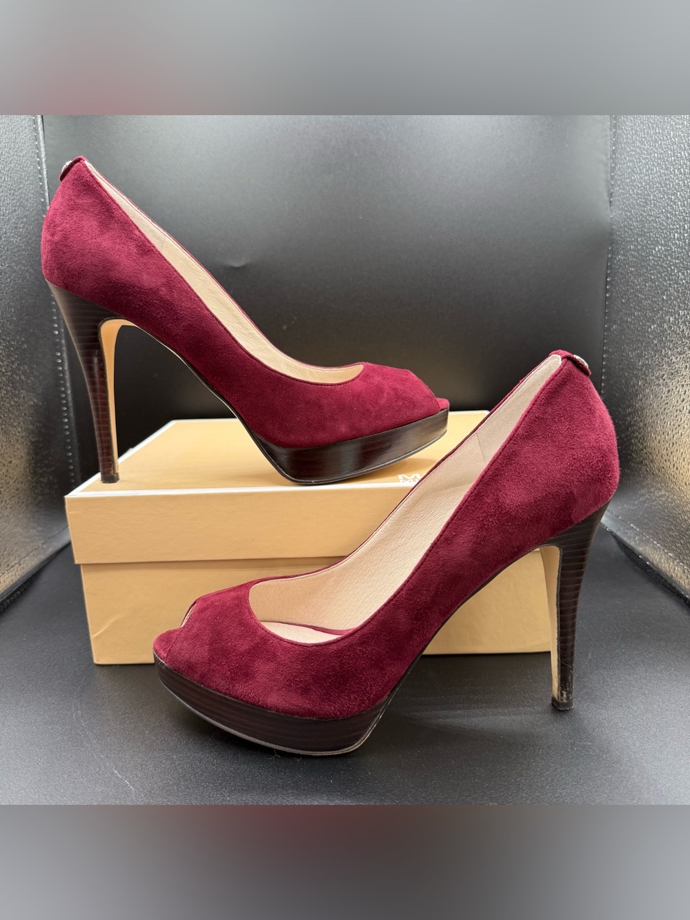 Pre-Owned Michael Kors Bordeaux Suede York Platform Heels Women’s Shoe Size 9.5